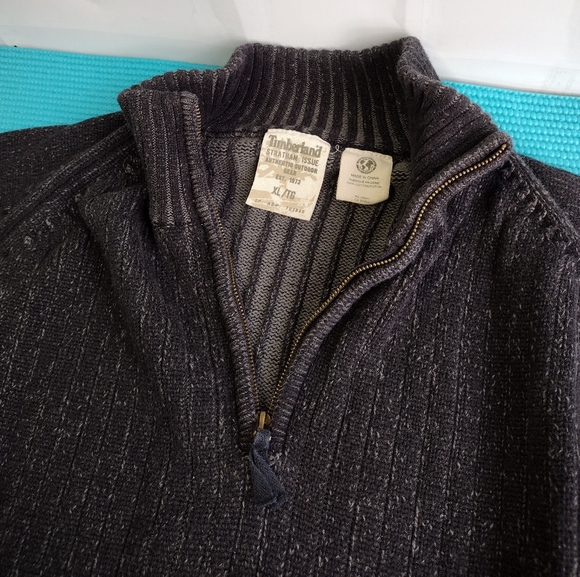 Timberland Men's Black Distressed 1/4 Zip Sweater Size XL - Picture 3 of 11